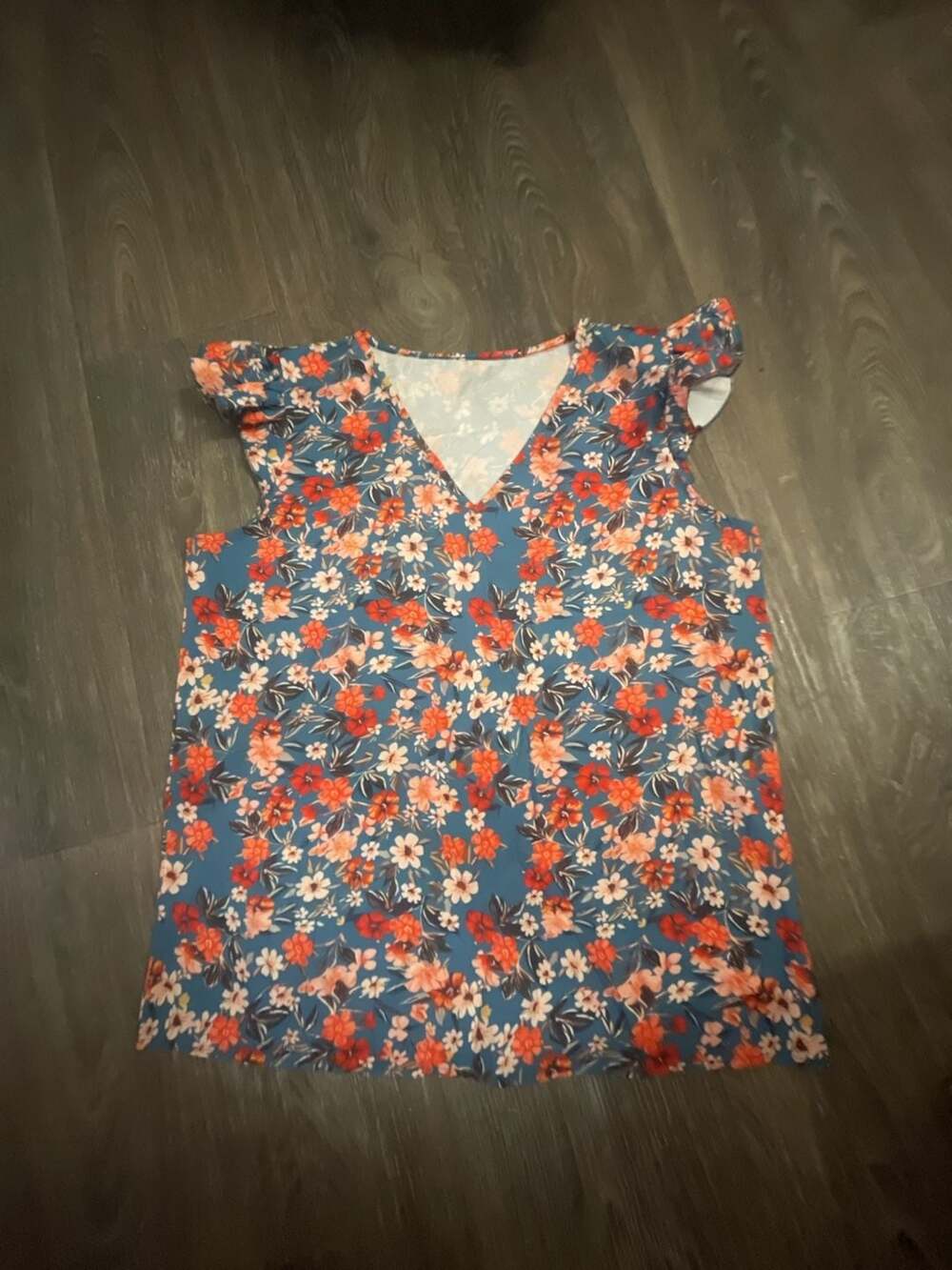 Floral Print V-Neck Flutter Sleeve Blouse